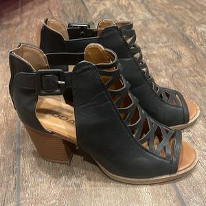 Black open toe booties